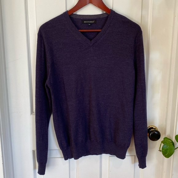 Britches Merino Wool Blend Eggplant Purple Long Sleeved Sweater Too Lightweight - Picture 1 of 8